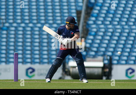 Leeds, UK, April 2019 21. Lancashire Blitz Steven Croft batting während der Royal London einen Tag Pokalspiel Yorkshire Viking vs Lancashire Blitz an der Leeds, UK. Credit: Touchlinepics/Alamy leben Nachrichten Stockfoto