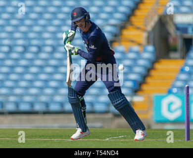 Leeds, UK, April 2019 21. Lancashire Blitz Keaton Jennings batting während der Royal London einen Tag Pokalspiel Yorkshire Viking vs Lancashire Blitz an der Leeds, UK. Credit: Touchlinepics/Alamy leben Nachrichten Stockfoto