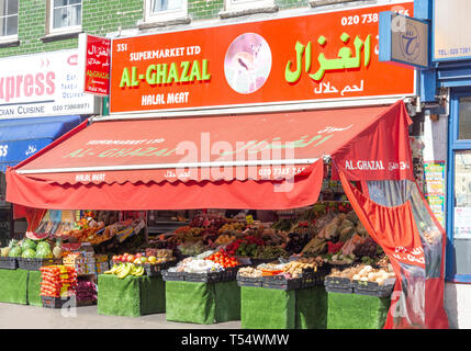 Al-Ghazal halal Supermarkt, North End Road, Fulham, Londoner Stadtteil Hammersmith und Fulham, Greater London, England, Vereinigtes Königreich Stockfoto