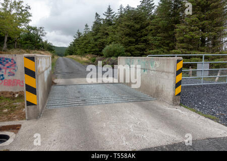 Ein Vieh Raster mit konkreten Hindernisse auf dem Mount Leinster Erbe Drive, Co Carlow, Irland. Stockfoto