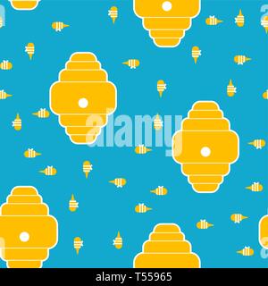 Bienenstock und Bienen Muster Nahtlose. Home für biene cartoon Stil. Hintergrund Vektor Stock Vektor