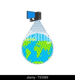 Internet Masse am Computer Netzwerk. Planet Angeln net Stock Vektor