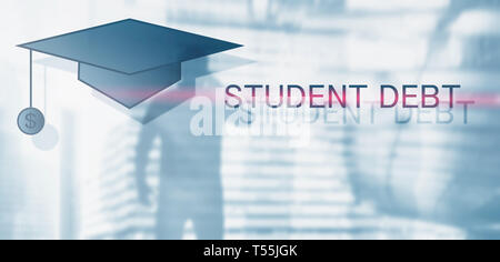 Verschuldung der Studierenden. Konzept Bildung und Sklaverei. Student Silhouetten Stockfoto