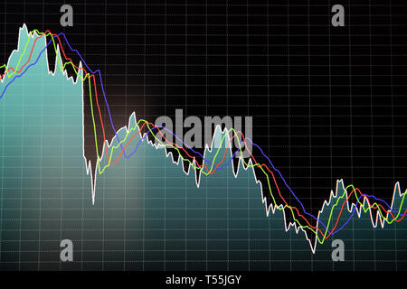 Finanzielle Börse Diagramm- und Balkendiagramm preis Anzeige auf dunklem Hintergrund.