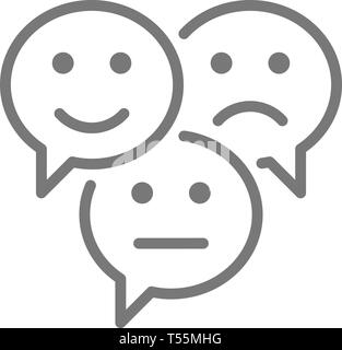 Feedback emoticon Chats, positive, negative und neutrale Sprechblasen, Kommentare das Symbol Linie. Stock Vektor