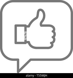 Positives Feedback, wie, Daumen hoch, im chat Symbol Leitung. Stock Vektor