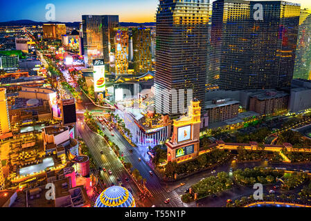 Las Vegas, Nevada, USA - 17. September 2018: die Hauptstraße von Las Vegas - ist der Streifen in den Abend wird.