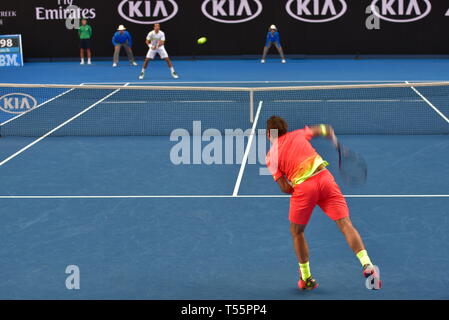 Stan Wawrinka, ein Schweizer Profi-Tennisspieler, spielte bei den Australian Open 2016 im australischen Melbourne Stockfoto