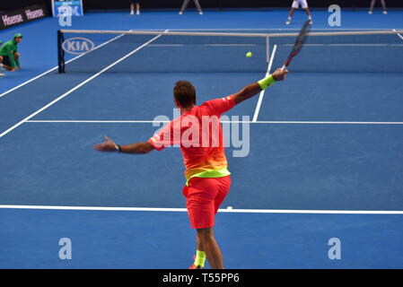 Stan Wawrinka, ein Schweizer Profi-Tennisspieler, spielte bei den Australian Open 2016 im australischen Melbourne Stockfoto