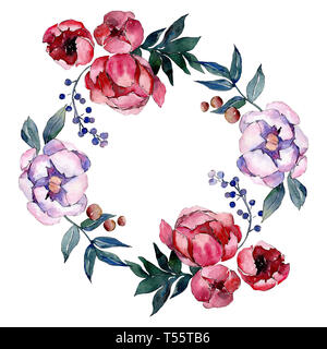 Blumenstrauß Blumen botanischen Blumen. Aquarell Hintergrund Abbildung. Rahmenlinie ornament Quadrat. Stockfoto