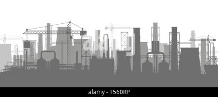 Panoramablick auf die industriellen silhouette Landschaft. Rauchen factory Rohre. Anlage Rohre, Himmel mit Sonne. Co2-Emissionen. Umwelt verschmutzung. Umfrage Stock Vektor