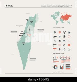 Vektorkarte von Israel. Hoch detaillierte Landkarte mit Abteilung, Städte und Hauptstadt Jerusalem. Politische Landkarte, Weltkarte, infografik Elemente. Stock Vektor