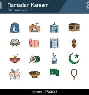 Ramadan Kareem Symbole. Modernes Design. Für die Präsentation, Grafik Design, Mobile, Web Design, Infografiken, UI. Editierbare Schlaganfall. Vektor Stock Vektor