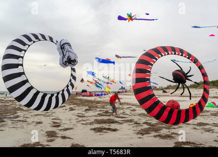 Semaphore, South Australia, Australien - 20. April 2019: Rund, Rot zurück Spinne und Star Wars Drachen an der Adelaide International Kite Festival Fliegen Stockfoto