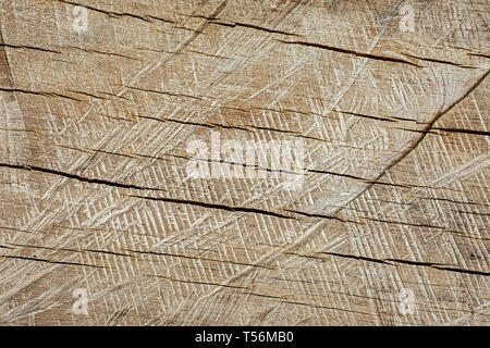 Textur Hintergrund Holz Oberfläche stark gerippt und rissig Stockfoto