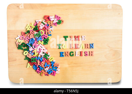 Englische Wörter zusammengesetzt aus bunten abc Alphabet Block Holz Buchstaben. Bildung Konzept Stockfoto