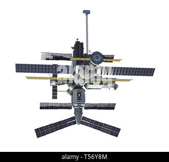 Russischen Raumstation isoliert auf weißem Hintergrund. 3D-Darstellung. Stockfoto