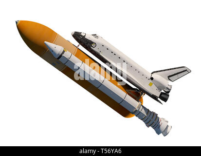 Amerikanischen Space Shuttle isoliert auf weißem Hintergrund. 3D-Darstellung. Stockfoto