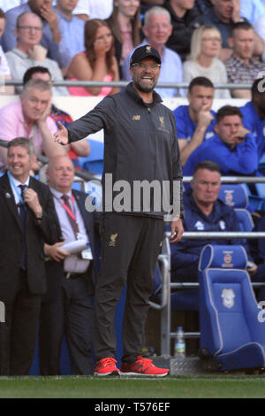 Cardiff, Wales, UK. 21 Apr, 2019. Liverpool Manager Jürgen Klopp. (Credit: Jeff Thomas | MI Nachrichten) nur die redaktionelle Nutzung, eine Lizenz für die gewerbliche Nutzung erforderlich. Keine Verwendung in Wetten, Spiele oder einer einzelnen Verein/Liga/player Publikationen. Für Anfragen, bitte contac Credit: MI Nachrichten & Sport/Alamy Live News Credit: MI Nachrichten & Sport/Alamy leben Nachrichten Stockfoto