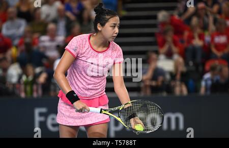 London, Großbritannien. 21. April 2019. Zarins Diyas (Kasachstan). Gummi 4. Grossbritannien v Kasachstan. Welt Gruppe II play-off. BNP Paribas Fed Cup. Kupfer, Arena. Queen Elizabeth Olympic Park. Stratford. Credit: Sport in Bildern/Alamy leben Nachrichten Stockfoto