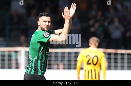 Münster, Deutschland. 20 Apr, 2019. firo: 20.04.2019, Fußball, 2018/2019 3. Bundesliga: SC, SCP, Preußen Münster Münster - SG Grossaspach Grossaspach, 1:0 Geste, Rufat Dadashov | Verwendung der weltweiten Kredit: dpa/Alamy leben Nachrichten Stockfoto