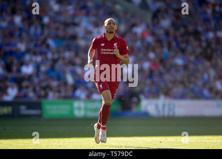 Cardiff, Großbritannien. 21 Apr, 2019. Fabinho von Liverpool in der Premier League Match zwischen Cardiff City und Liverpool an der Cardiff City Stadium, Cardiff, Wales am 21. April 2019. Foto von Andy Rowland. Credit: PRiME Media Images/Alamy leben Nachrichten Stockfoto