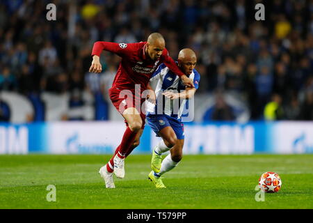 (L - R) Fabinho (Liverpool), Yacine Brahimi (Porto), 17. April 2019 - Fußball: UEFA Champions League Viertelfinale 2 bein Übereinstimmung zwischen FC Porto 1-4 FC Liverpool im Estadio do Dragao in Porto, Portugal. (Foto von mutsu Kawamori/LBA) Stockfoto