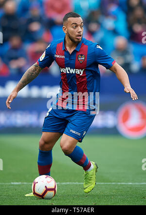 Valencia, Spanien. 21 Mär, 2019. Fussball: Liga Santander 2018/19: Ruben Vezo der Levante in Aktion während der spanischen Primera Division "Liga Santander (Espanola)' Match zwischen Levante UD 2-2 RCD Espanyol im Ciutat de Valencia in Valencia, Spanien, 21. März 2019. Credit: Pablo Morano/LBA/Alamy leben Nachrichten Stockfoto