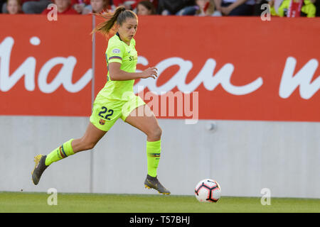 21. April 2019, Bayern, München: Fußball, Frauen: Champions League, FC Bayern München - FC Barcelona, K.o.-Runde, Halbfinale, Hinspiel auf der FC Bayern Campus. Lieke Martens von Barcelona spielt den Ball. Foto: Matthias Balk/dpa Stockfoto
