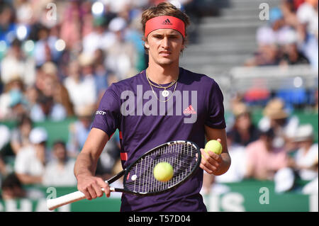 Alexander Zverev (GER), 18. April 2019 - Tennis: 3. Runde der Männer Singles Match in Monte Carlo Masters in Monte Carlo Country Club in Roquebrune-Cap-Martin, Frankreich. (Foto von itaru Chiba/LBA) Stockfoto