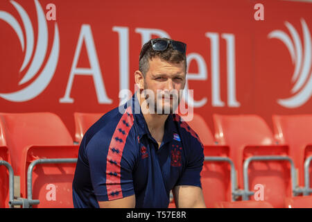 Salford, UK. 22 Apr, 2019. 22. April 2019, AJ Bell Stadium, Salford, England; Betfred Super League, Runde 12, Salford Rote Teufel vs Wigan Warriors; Sean O'Loughlin (13) von Wigan Warriors Quelle: Mark Cosgrove/News Bilder Credit: Aktuelles Bilder/Alamy leben Nachrichten Stockfoto