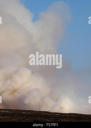 Marsden Moor Estate, Huddersfield, Großbritannien. 22. April 2019. Moorland Feuer in der Nähe von Wicking Grün auf Nähe Moos, eine in einer Reihe von Unseasonal Brände aufgrund der warmen, trockenen Wetter im Frühling. Credit: M Kyle/Alamy leben Nachrichten Stockfoto