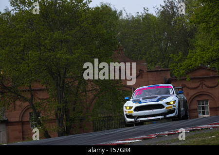 Taporley, Cheshire, UK. 22 Apr, 2019. Multimatic Motorsport Ford Mustang GT4 mit Silber Treiber Seb Priaulx & Scott Maxwell während der britischen GT-Meisterschaft Oulton Park in Oulton Park, Tarporley, England am 22. April 2019. Foto von Jurek Biegus. Nur die redaktionelle Nutzung, eine Lizenz für die gewerbliche Nutzung erforderlich. Keine Verwendung in Wetten, Spiele oder einer einzelnen Verein/Liga/player Publikationen. Credit: UK Sport Pics Ltd/Alamy leben Nachrichten Stockfoto