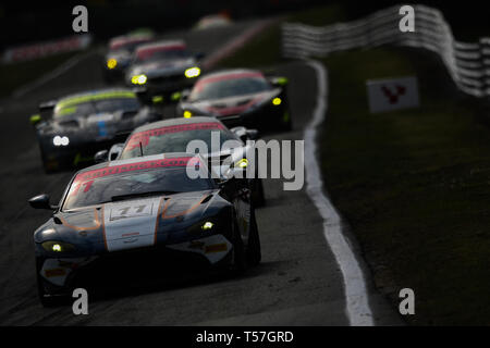 Taporley, Cheshire, UK. 22 Apr, 2019. Beechdean AMR Aston Martin V8 Vantage GT4 mit Pro/Am Fahrer Martin Pflüger & Kelvin Fletcher während der britischen GT-Meisterschaft Oulton Park in Oulton Park, Tarporley, England am 22. April 2019. Foto von Jurek Biegus. Nur die redaktionelle Nutzung, eine Lizenz für die gewerbliche Nutzung erforderlich. Keine Verwendung in Wetten, Spiele oder einer einzelnen Verein/Liga/player Publikationen. Credit: UK Sport Pics Ltd/Alamy leben Nachrichten Stockfoto