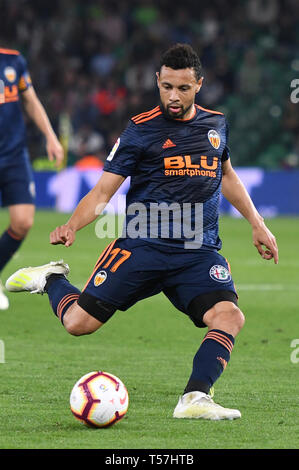 SEVILLA, 21-04-2019. Primera Division Liga. LaLiga. Estadio Benito Villamarin. Francis Coquelin (Valencia CF) während des Spiels Real Betis - Valencia CF. Stockfoto