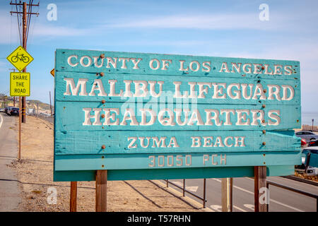 Malibu Rettungsschwimmer Hauptsitz im Zuma Beach - MALIBU, USA - 29. MÄRZ 2019 Stockfoto