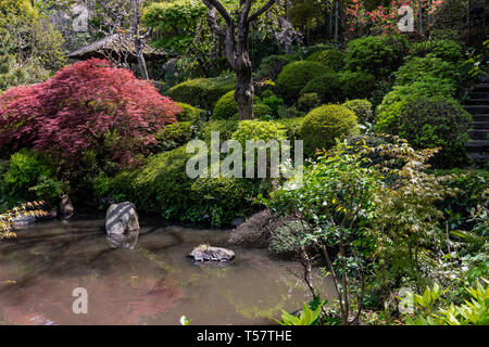 Yakushi Brunnen Garten hat auf seine ursprüngliche Edo Periode Pracht restauriert worden; es liegt direkt an der Nakasendo Road. Shimizu Yakushi, der u Stockfoto