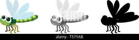 Satz von Dragonfly Charakter Abbildung Stock Vektor