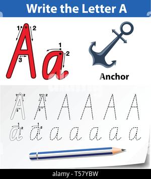Brief eine Ablaufverfolgung Abbildung alphabet Arbeitsblätter Stock Vektor
