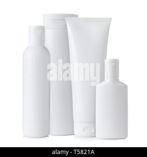 Leere weiße Kunststoff Kosmetik Flaschen, auf weißem Hintergrund Stockfoto
