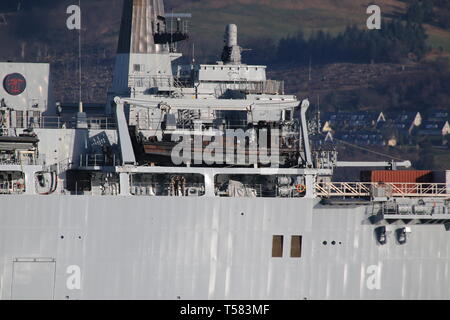 Eine von vier LCVP Landing Craft Mk5 an Bord der HMS Albion (L14), Albion-Klasse Landing Platform Dock von der Royal Navy betrieben. Stockfoto