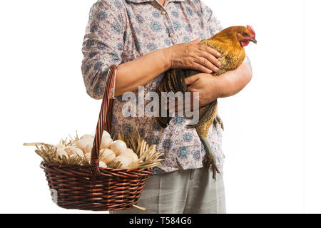 Landwirte mit Hühner und Eier Stockfoto