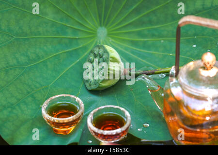 Lotus leaf Tee Set Stockfoto