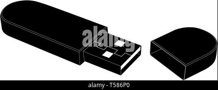 USB-Flash-Laufwerk. Flache schwarze Symbol Stock Vektor