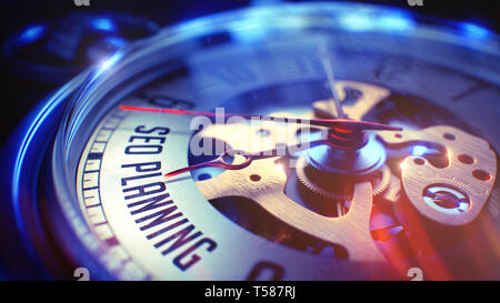 SEO Planung - Inschrift auf Vintage Tasche Uhr. 3D. Stockfoto