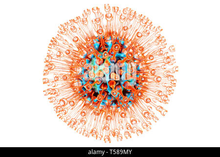 Eine medizinische Visualisierung einer Herpes Virus isoliert auf Weiss. 3D-Darstellung. Stockfoto