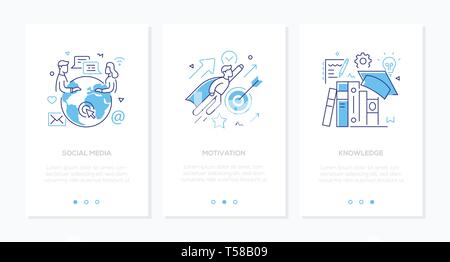 Wirtschaft und Bildung - Line Design Stil vertikale Web Banner Stock Vektor