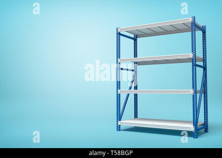 3D-Rendering von Silber Blau metall Rack auf blauem Hintergrund Stockfoto