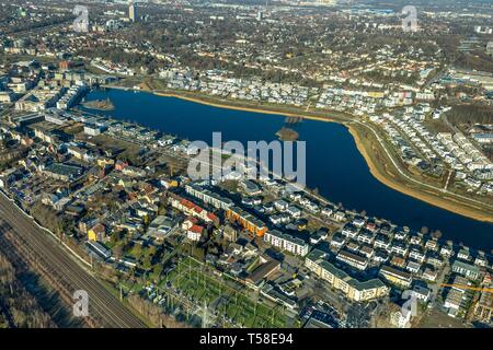 Luftbild-, Wohn- und Naherholungsgebiet, See Phoenix, Emscher, Dortmund, Nordrhein-Westfalen, Deutschland Stockfoto