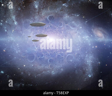 UFO fliegende Untertassen in endlosen Raum Stockfoto